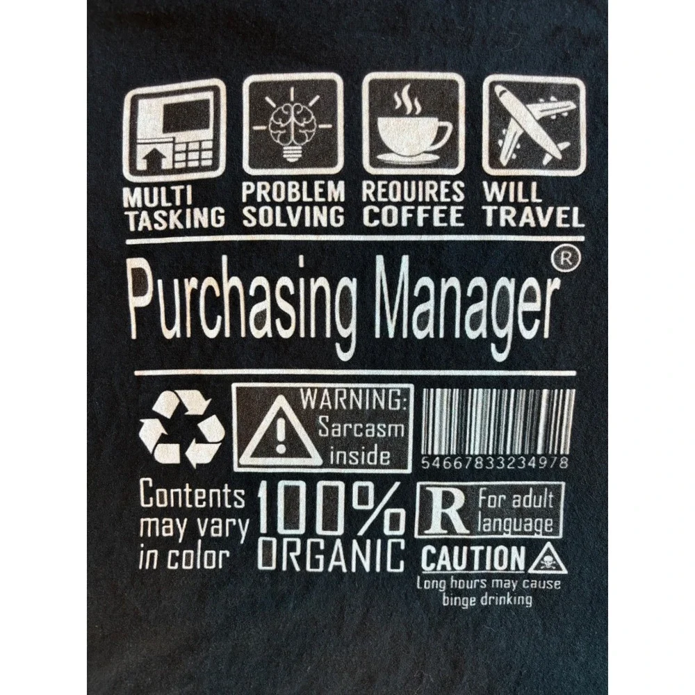 Gildan Purchasing Manager Graphic T-Shirt Black Mens XL Humor Sarcasm Cotton